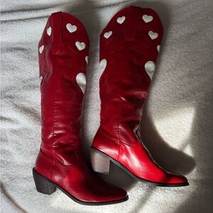 Red Cowgirl Boots with White Hearts